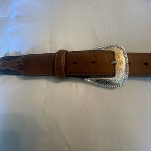 Tony Lama Brown Leather Belt with Silver Buckle